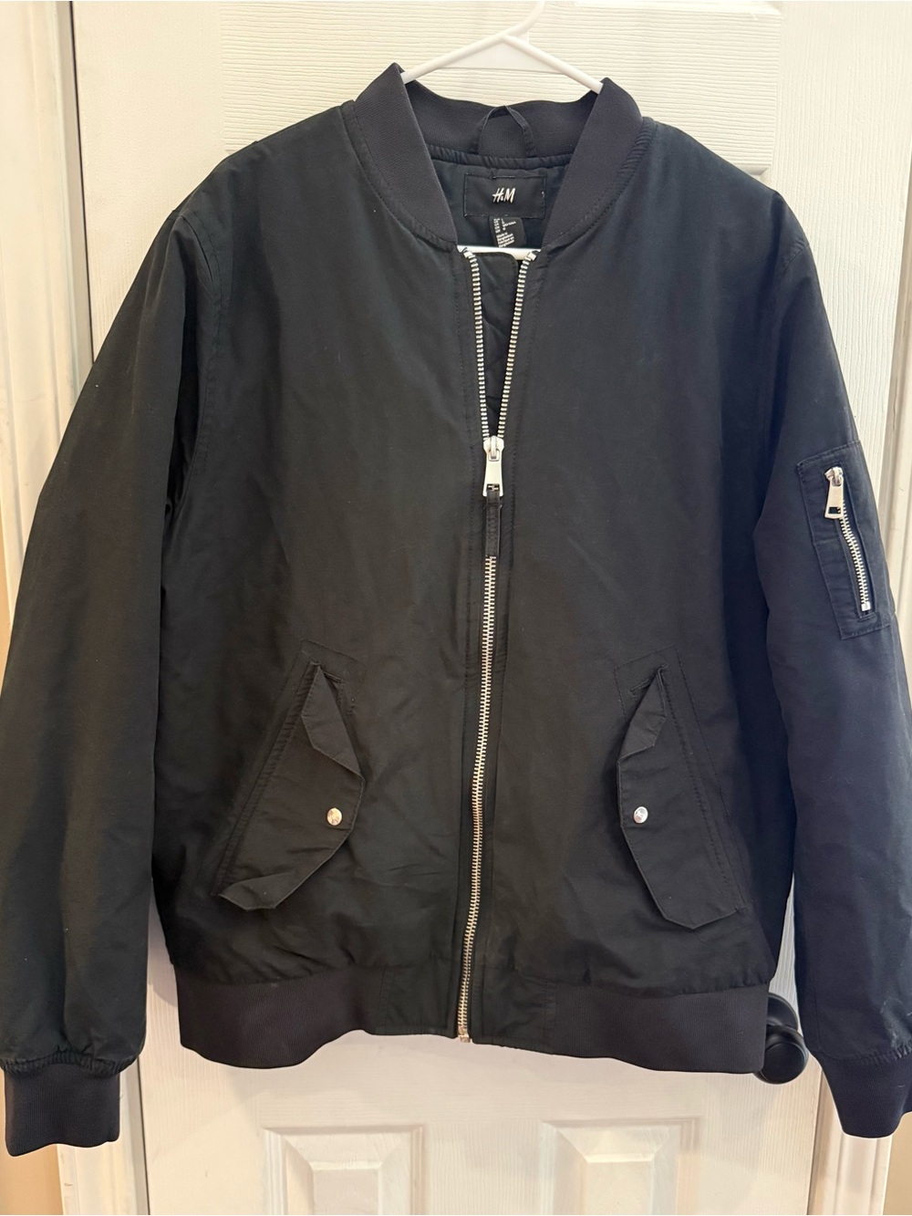H&M Black Bomber Jacket with Zip Pocket